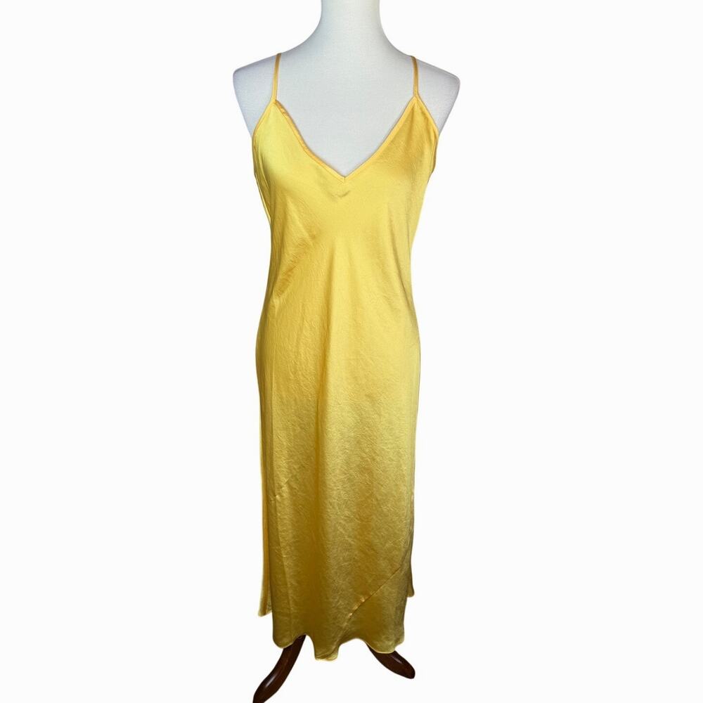 Aritzia Yellow Slip Satin 90s Y2K Minimalist Midi Dress Yellow Large